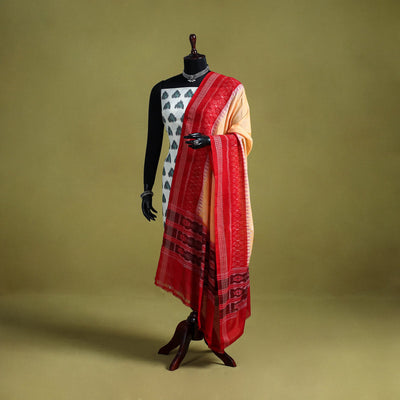 Peach - ikat weave cotton sambalpuri dupatta 11