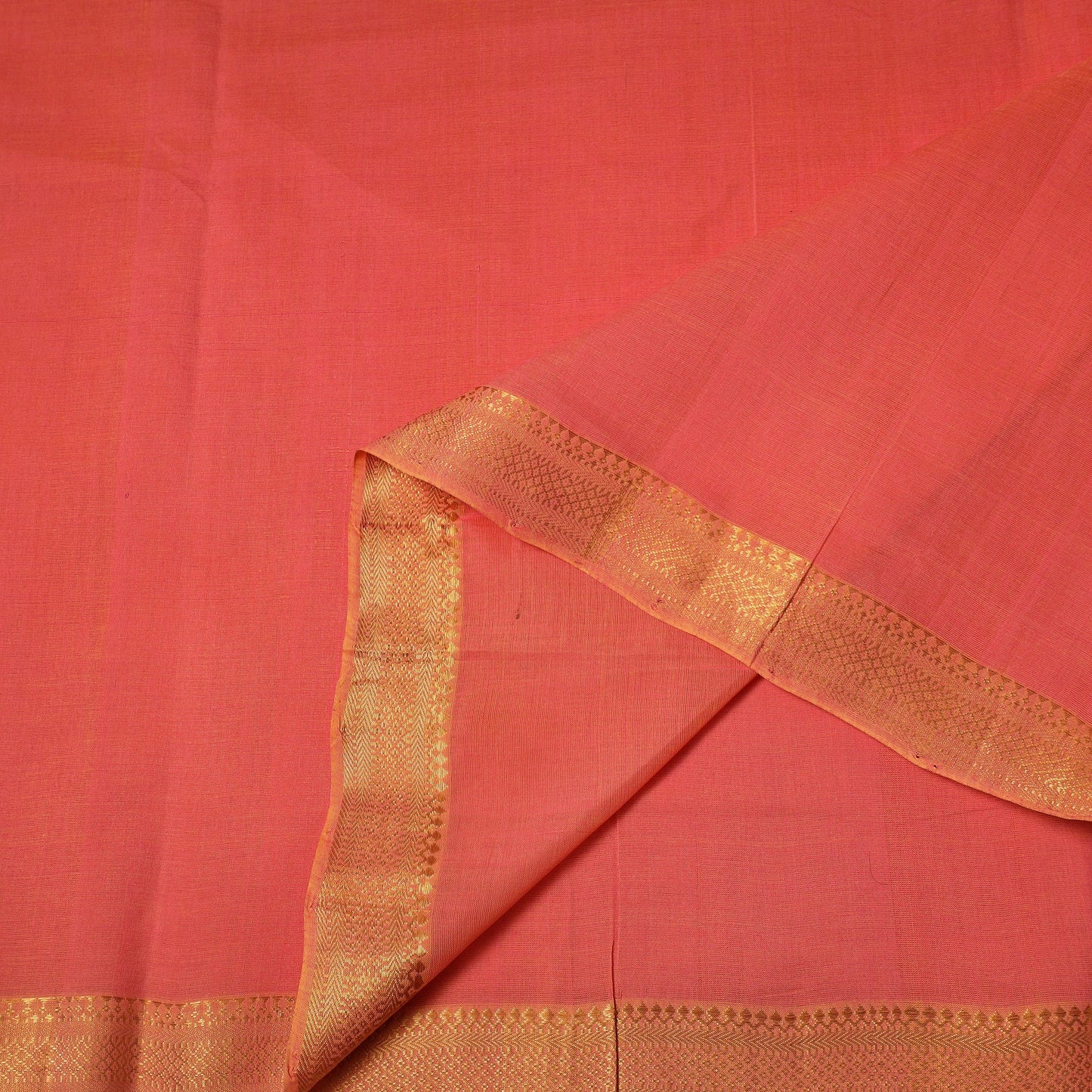 Peach Handloom Mangalagiri Cotton Fabric with Zari Border