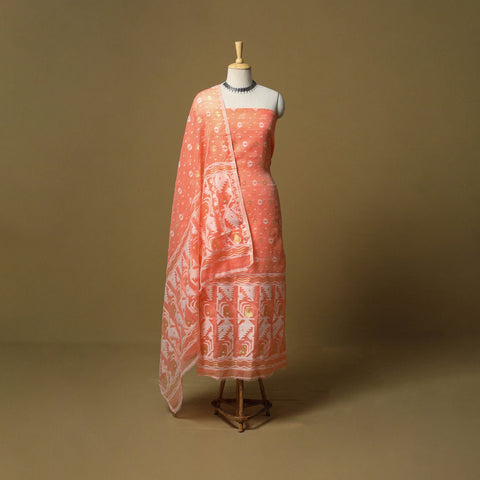 Peach - handloom phulia jamdani silk cotton 2pc unstitched