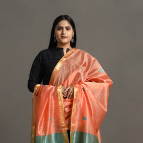 Peach - handloom silk cotton circle buti maheshwari dupatta