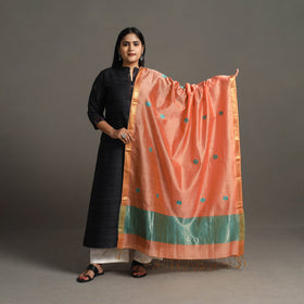 Peach - handloom silk cotton circle buti maheshwari dupatta