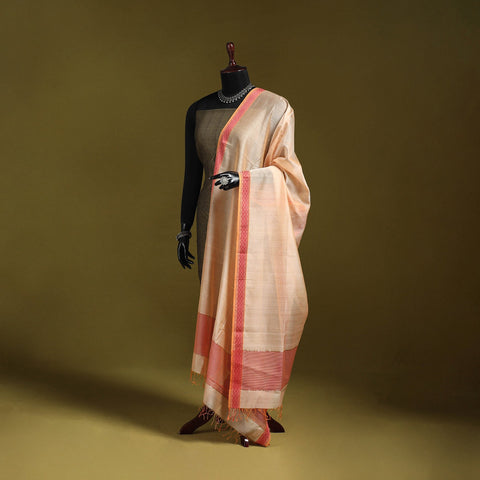 Handloom silk cotton maheshwari dupatta with thread border