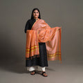 Peach Handloom Silk Cotton Zari Border Maheshwari Dupatta