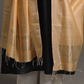 Peach Handloom Silk Cotton Zari Border Maheshwari Dupatta