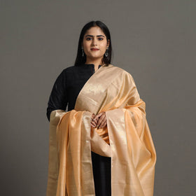 Peach Handloom Silk Cotton Zari Border Maheshwari Dupatta