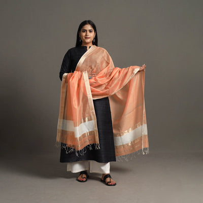 Peach - handloom silk cotton zari work maheshwari dupatta