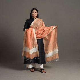 Peach - handloom silk cotton zari work maheshwari dupatta