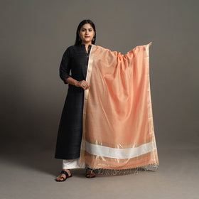 Peach - handloom silk cotton zari work maheshwari dupatta