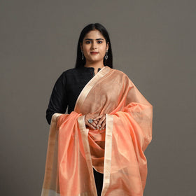 Peach - handloom silk cotton zari work maheshwari dupatta