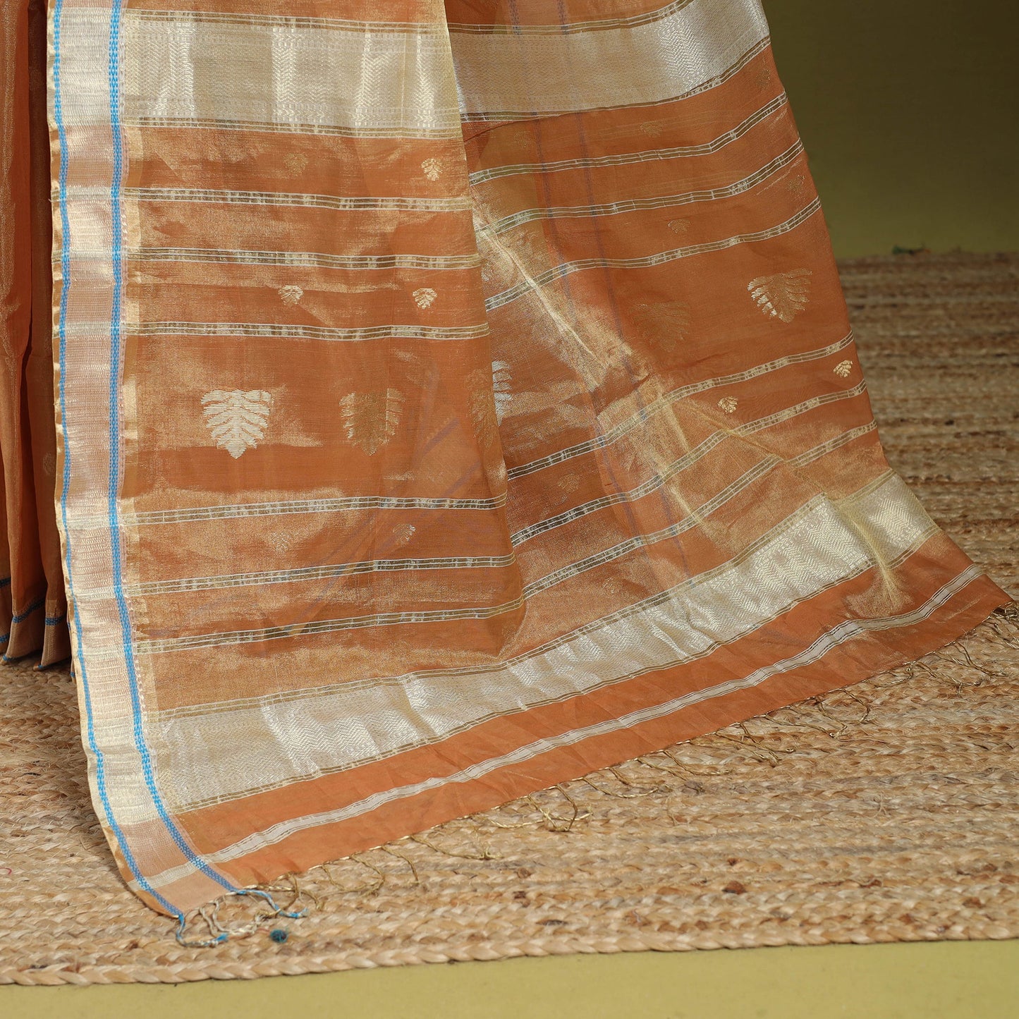 Peach - handloom tissue zari weave silk cotton buti