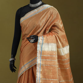 Peach - handloom tissue zari weave silk cotton buti