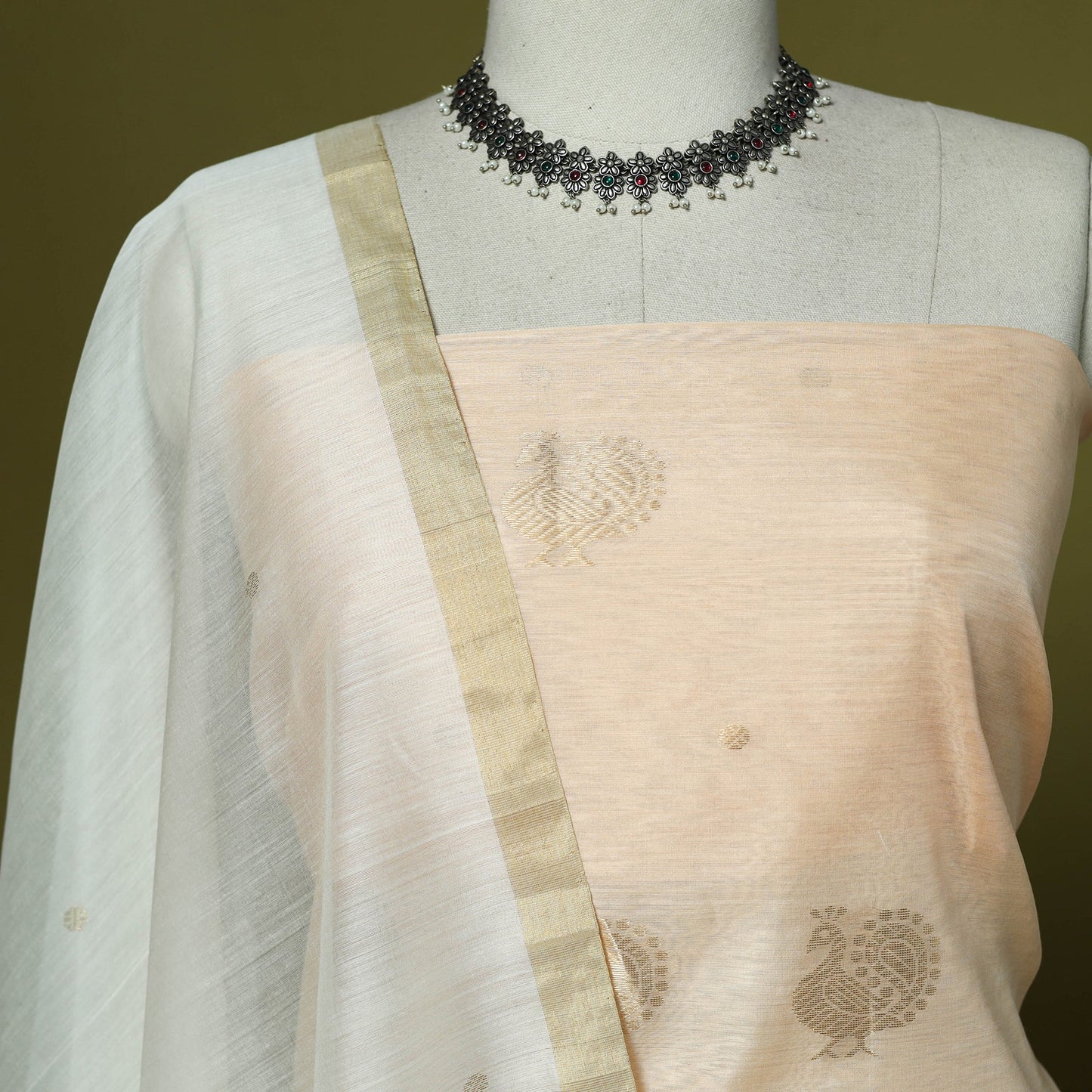 Handloom zari buti chanderi silk 2pc unstitched dress