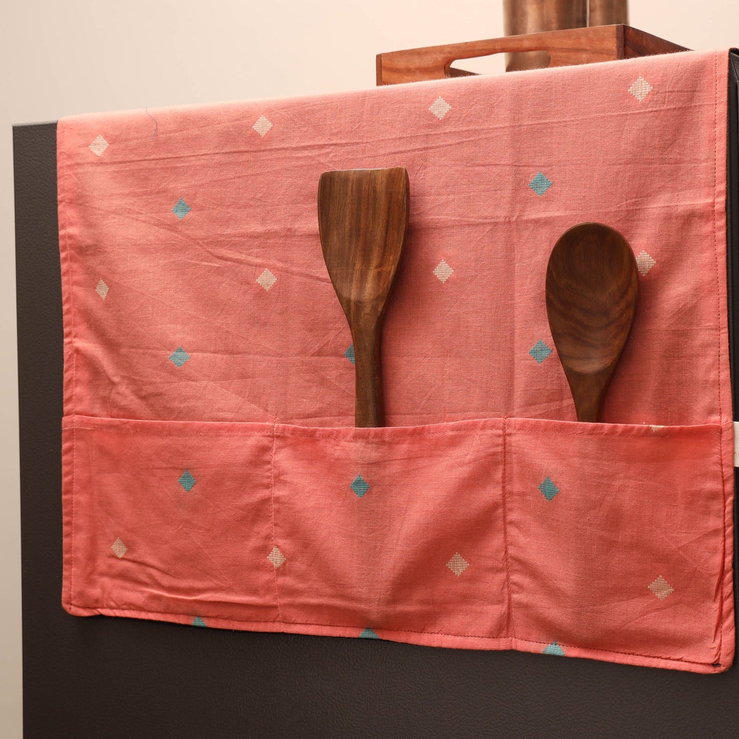 Handmade fridge top cover with multiple pockets 17