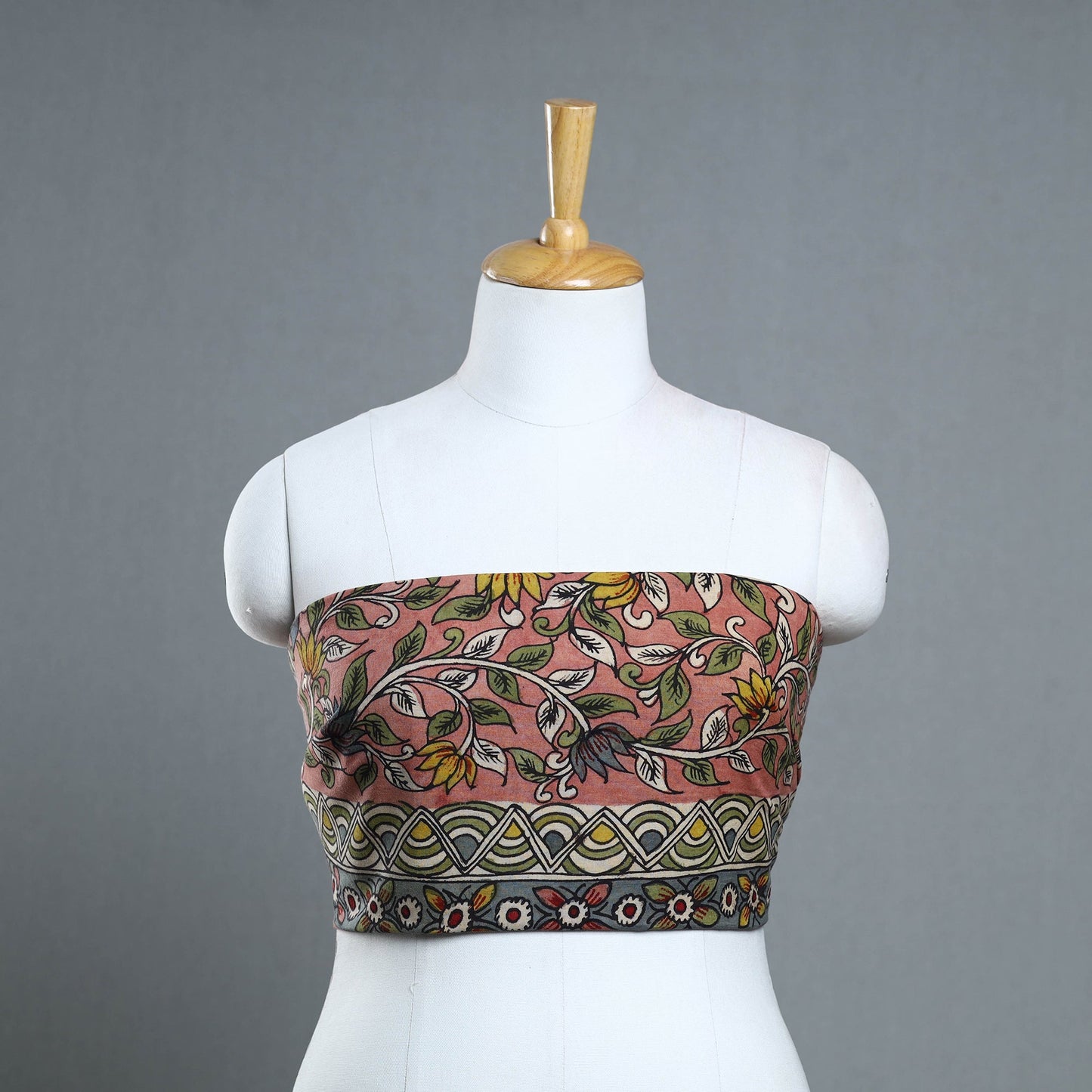 Buy Peach Handpainted Cotton Kalamkari Blouse Piece