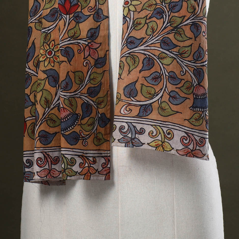 Peach Handpainted Cotton Kalamkari Stole
