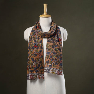 Peach Handpainted Cotton Kalamkari Stole