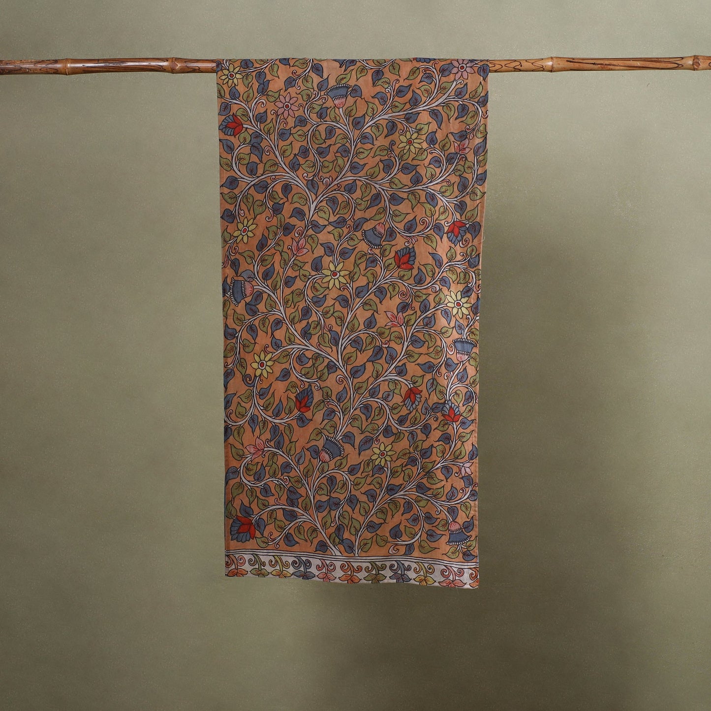 Peach Handpainted Cotton Kalamkari Stole
