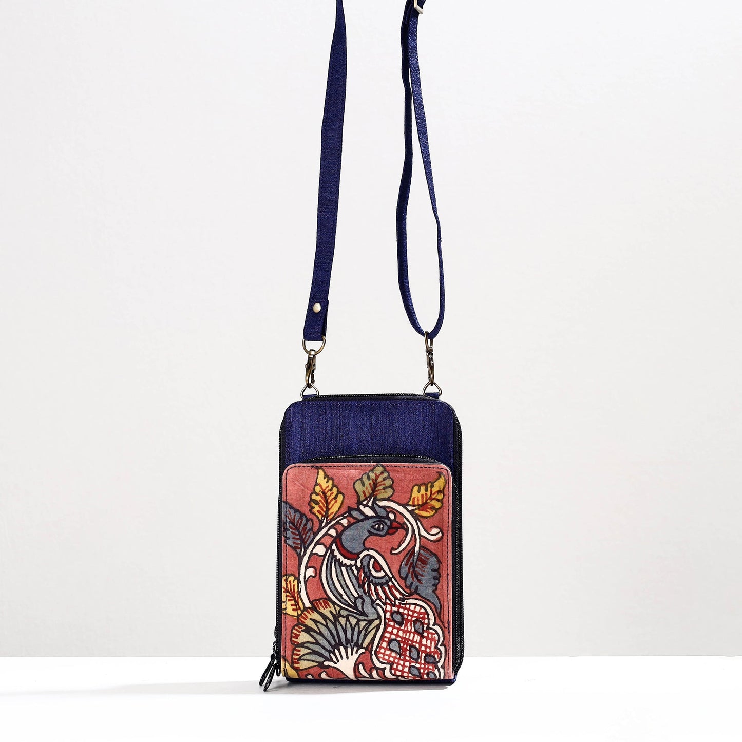 Peach Handpainted Kalamkari Natural Dyed Ghicha Silk Sling Bag