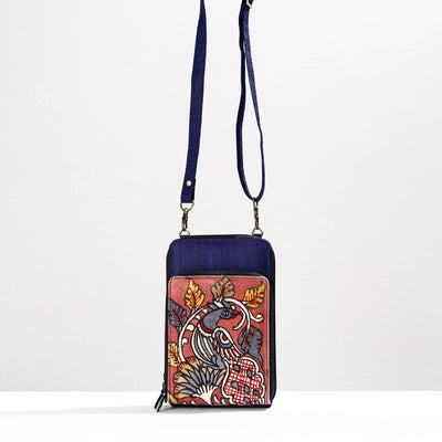 Peach Handpainted Kalamkari Natural Dyed Ghicha Silk Sling Bag