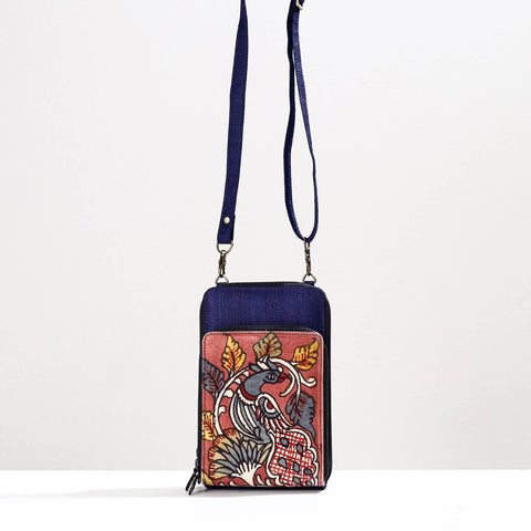 Peach Handpainted Kalamkari Natural Dyed Ghicha Silk Sling Bag