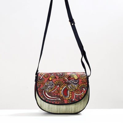  Handpainted Kalamkari Natural Dyed Ghicha Silk Sling Bag 