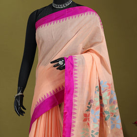 Peach - handspun handloom buta fine cotton jamdani saree 45