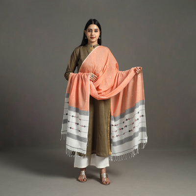Peach - handspun handloom cotton jamdani dupatta 32