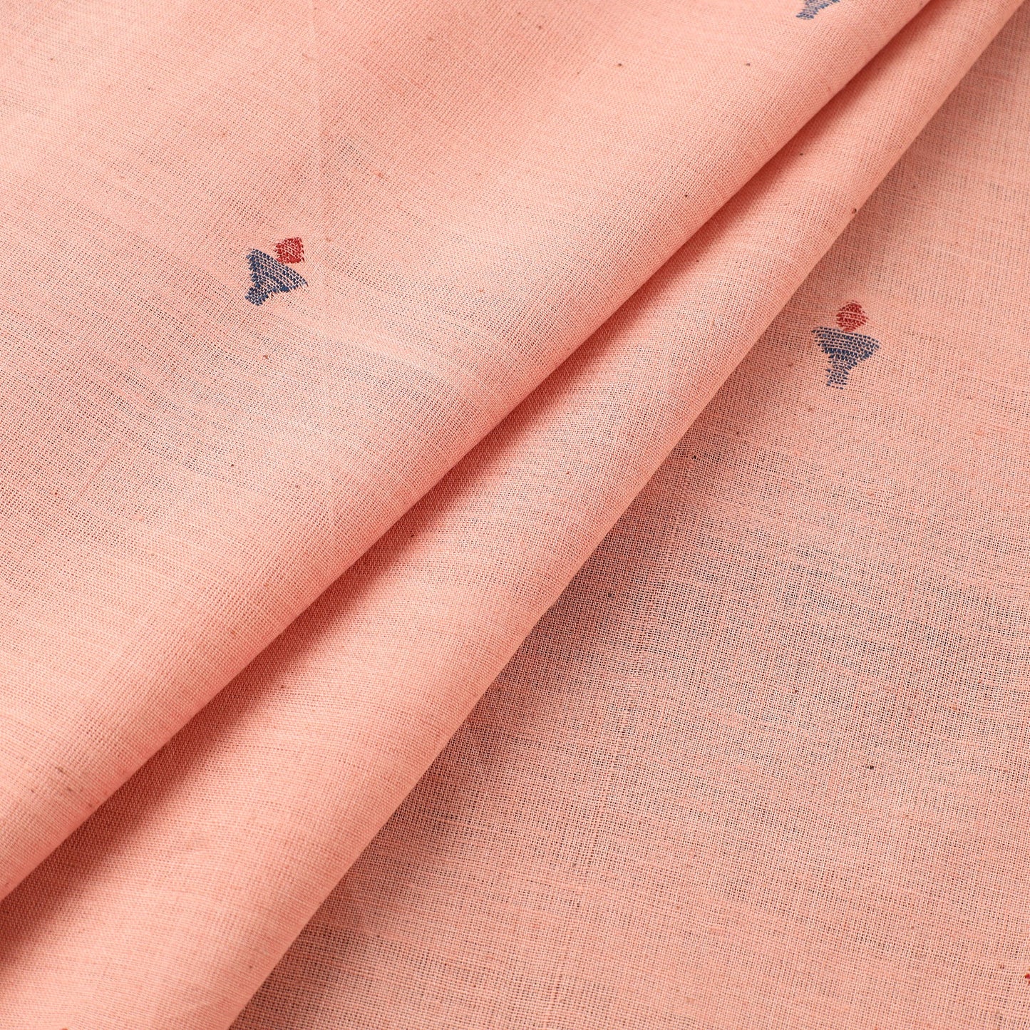 Peach Handspun Handloom Natural Dyed Cotton Jamdani Fabric