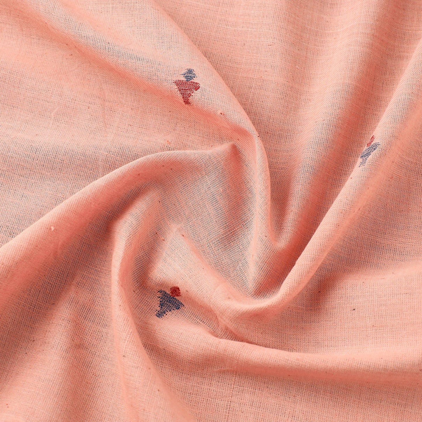 Peach Handspun Handloom Natural Dyed Cotton Jamdani Fabric