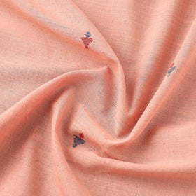 Peach Handspun Handloom Natural Dyed Cotton Jamdani Fabric