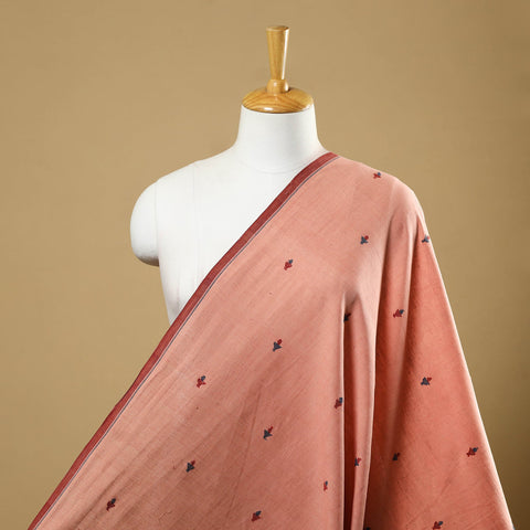 Peach Handspun Handloom Natural Dyed Cotton Jamdani Fabric
