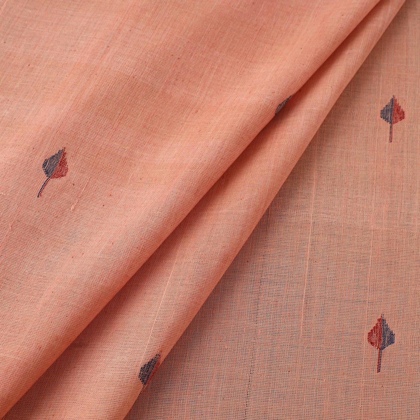 Peach Handspun Handloom Natural Dyed Cotton Jamdani Fabric