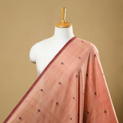 Peach Handspun Handloom Natural Dyed Cotton Jamdani Fabric
