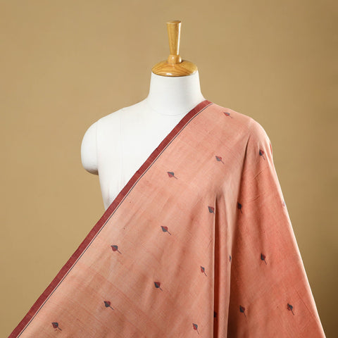 Peach Handspun Handloom Natural Dyed Cotton Jamdani Fabric