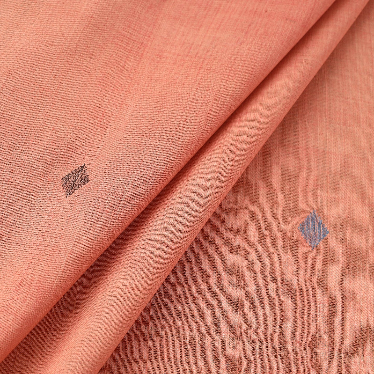 Peach Handspun Handloom Natural Dyed Cotton Jamdani Fabric