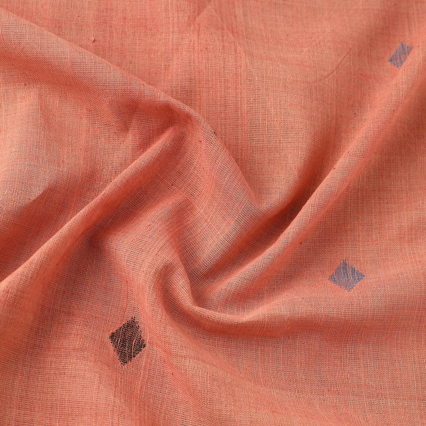Peach Handspun Handloom Natural Dyed Cotton Jamdani Fabric