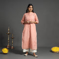  Peach Handwoven Cutwork Cotton Banarasi Kurta 