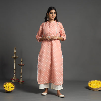  Peach Handwoven Cutwork Cotton Banarasi Kurta 
