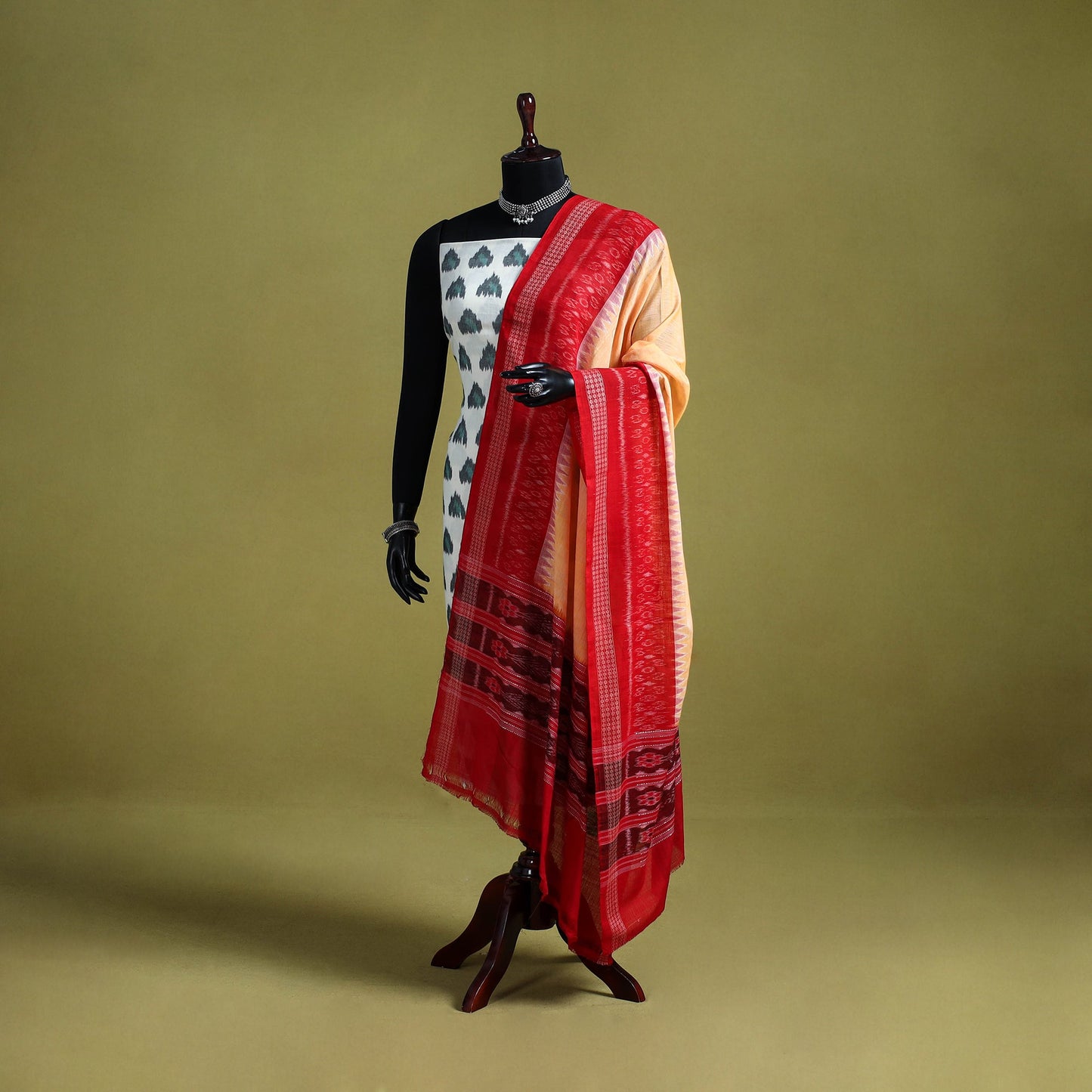 Peach - ikat weave cotton sambalpuri dupatta 11