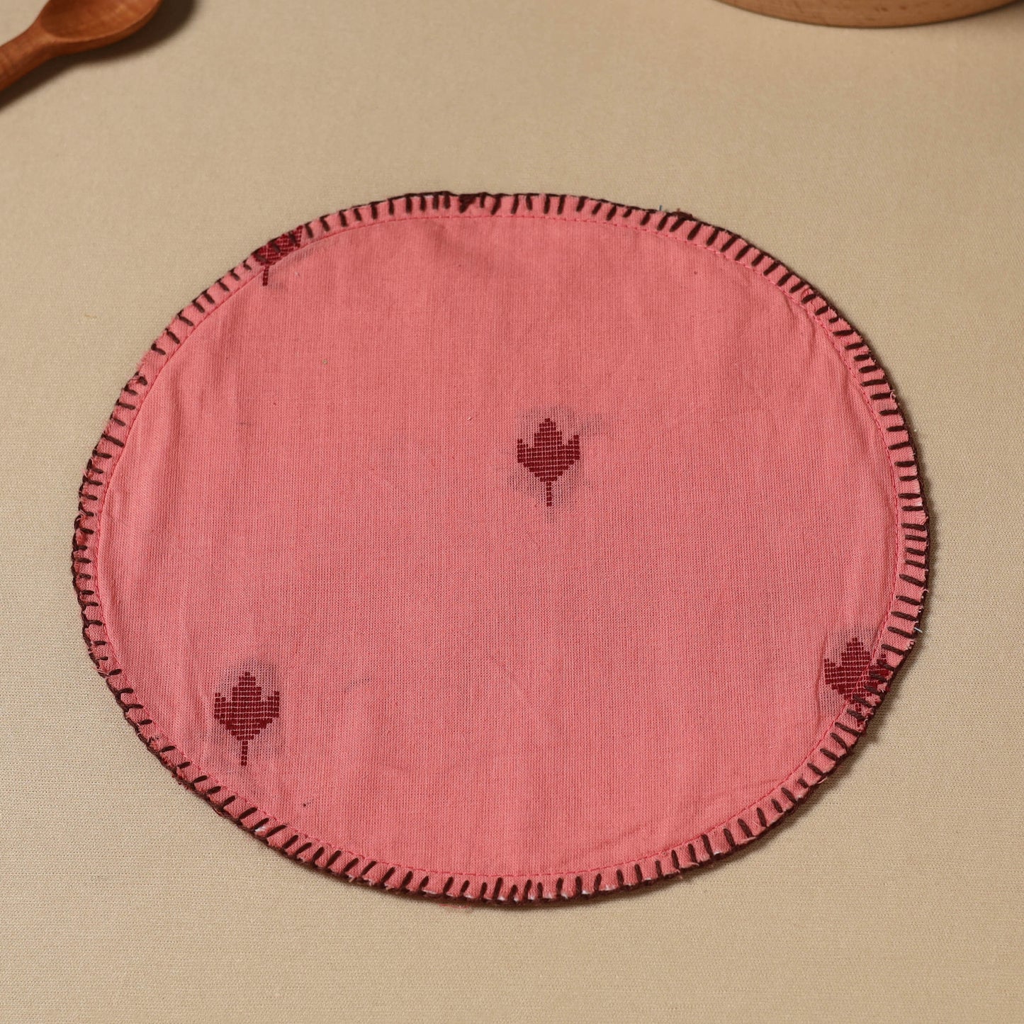  Peach Jacquard Cotton Hand Embroidery Roti Napkin 04