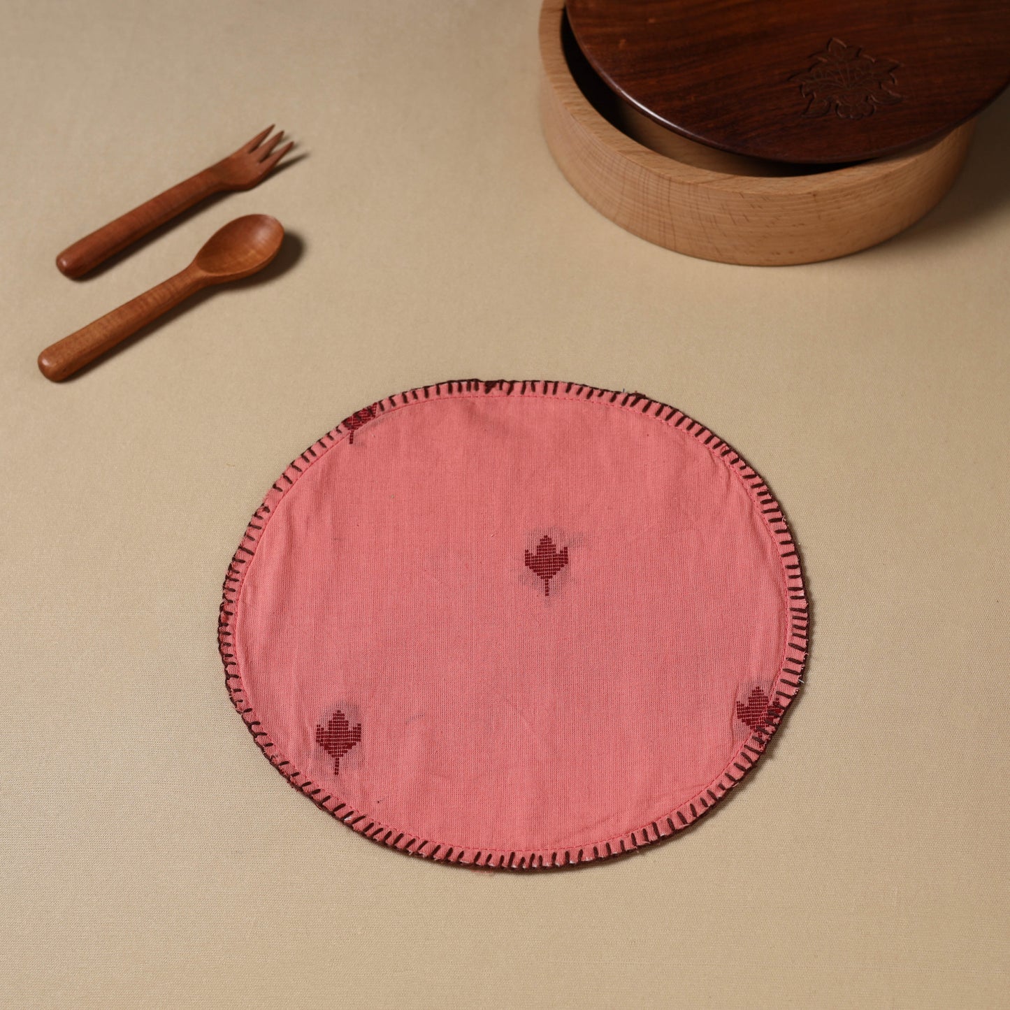  Peach Jacquard Cotton Hand Embroidery Roti Napkin 04