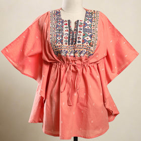 Buy Peach Jacquard Cotton Kaftan with Desert Embroidery