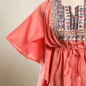 Buy Peach Jacquard Cotton Kaftan with Desert Embroidery