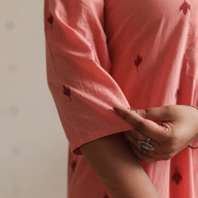 Buy Peach Jacquard Cotton A-Line Kurta for Women