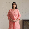 Buy Peach Jacquard Cotton A-Line Kurta for Women