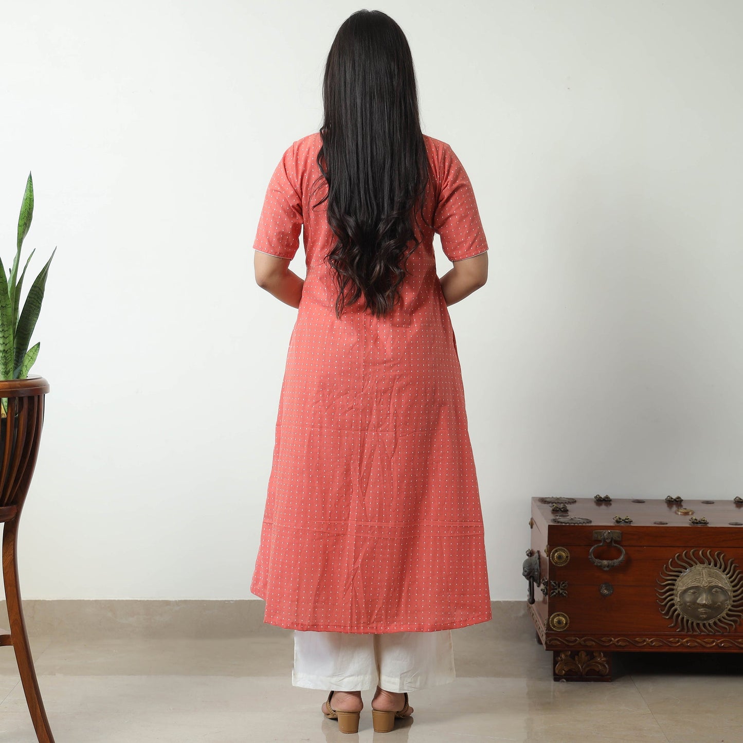 Peach - Jacquard Cotton A-Line Kurta 21