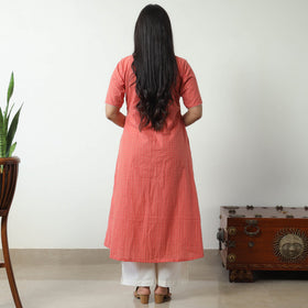 Peach - Jacquard Cotton A-Line Kurta 21