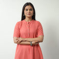 Peach - Jacquard Cotton A-Line Kurta 21