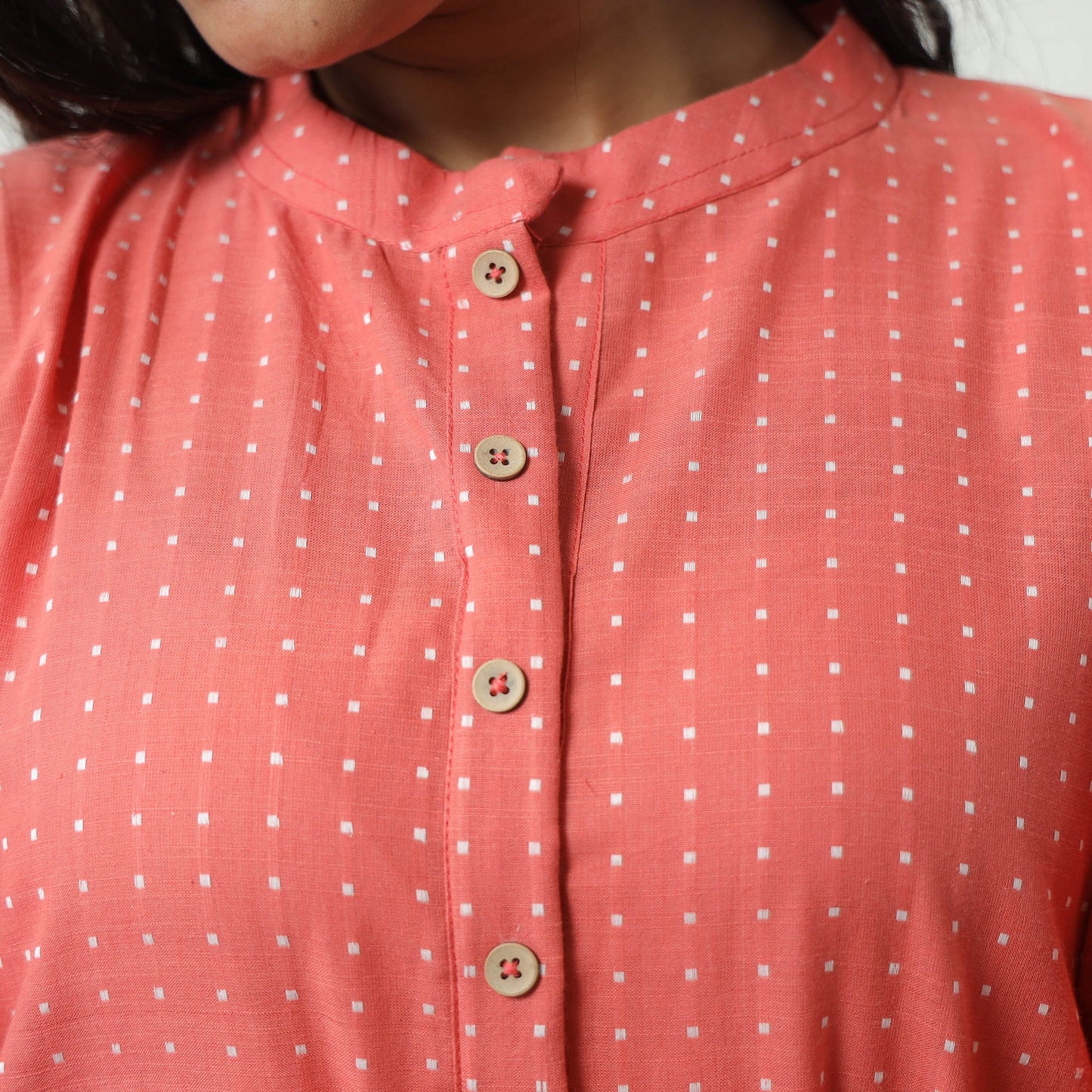 Peach - Jacquard Cotton A-Line Kurta 21