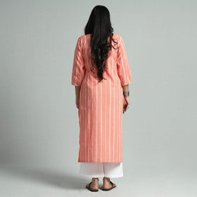 Peach jacquard cotton straight kurta - handcrafted
